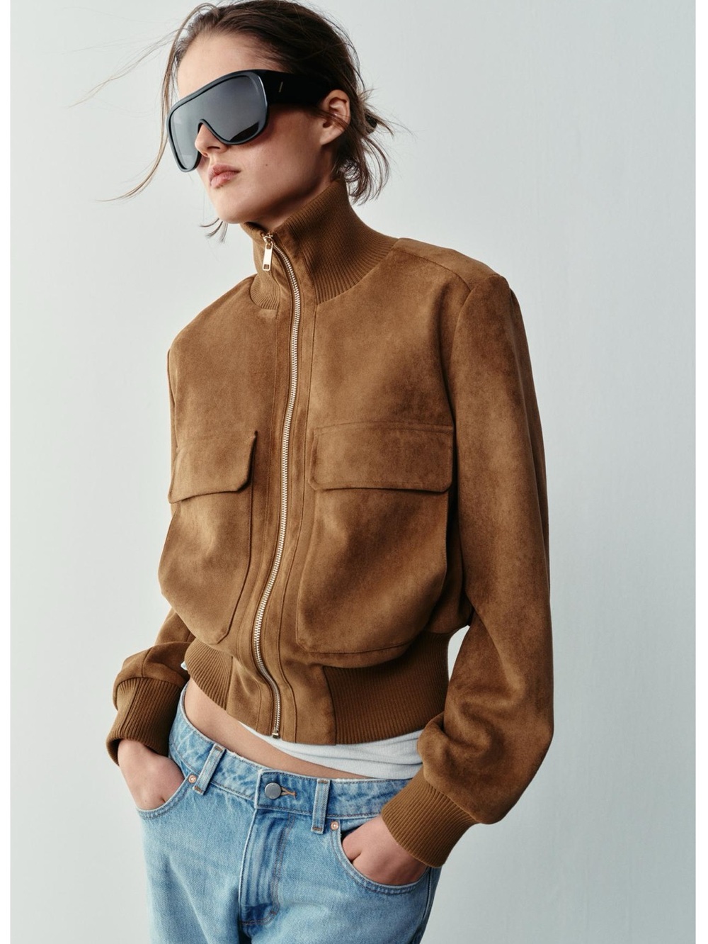 Zara FAUX SUEDE BOMBER JACKET